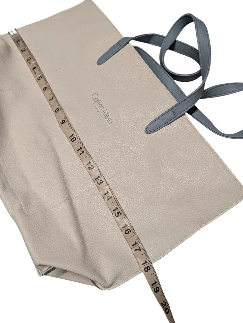 Calvin Klein Fragrances Women's White Tote Bag Blue Straps Large Promotional
